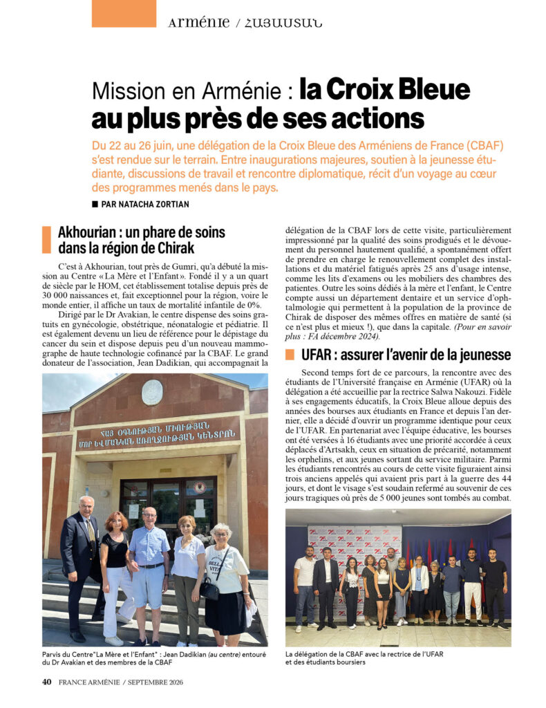France-Arménie parle de nos actions en Arménie